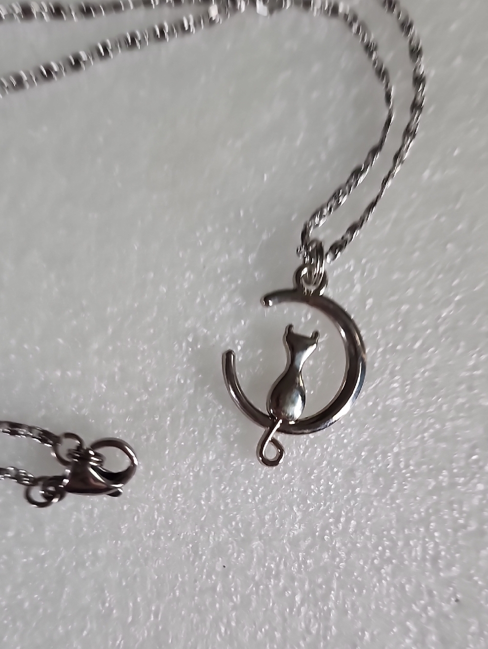 Hand Crafted Silver Cat on Moon Necklace